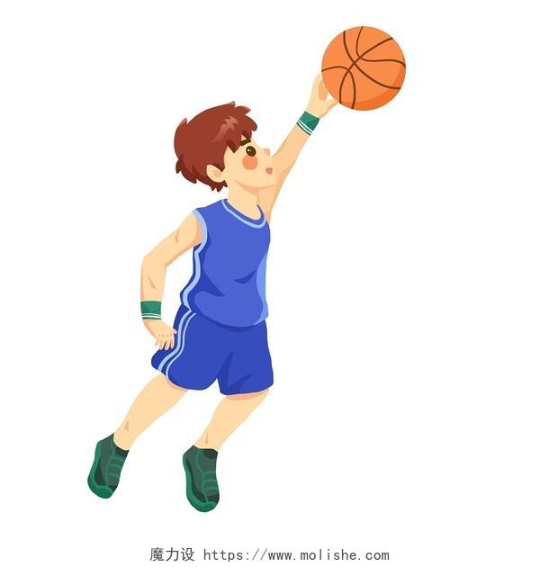 手绘打篮球投篮的卡通男孩球员